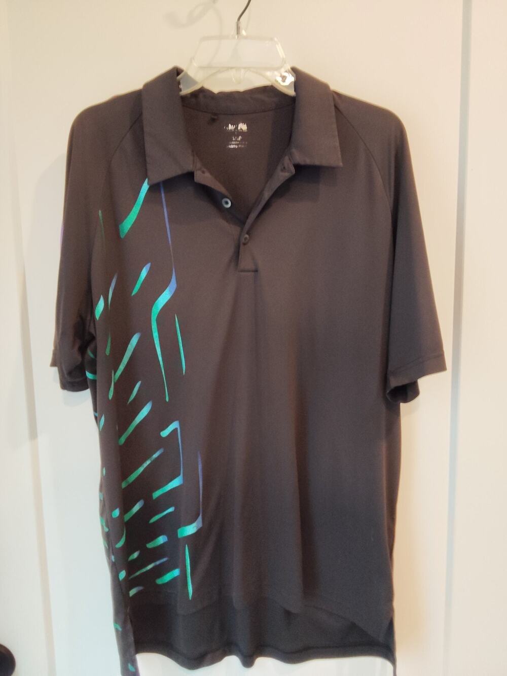 Adidas golf polo, men's L, black with purple pattern, Abstract Unique